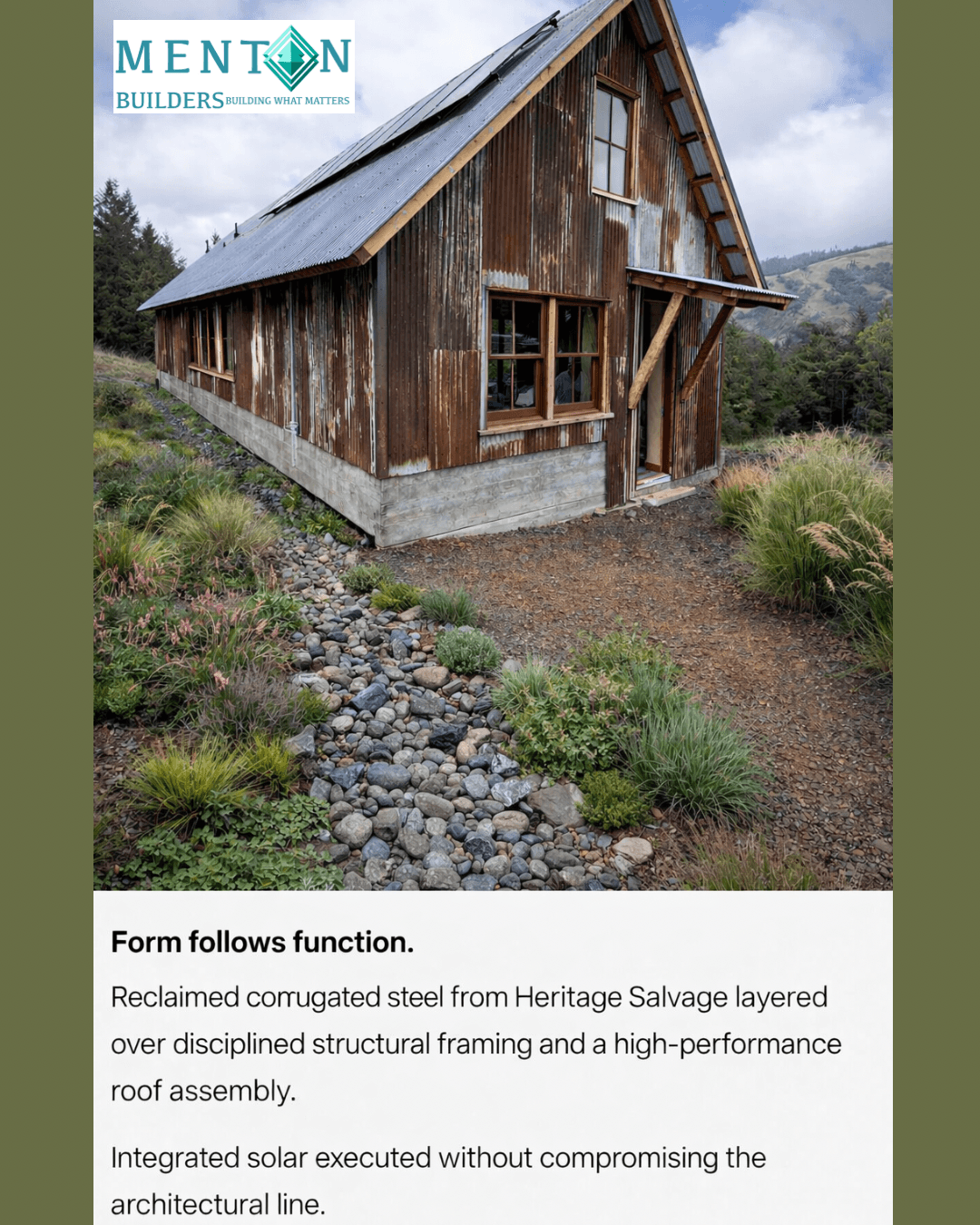 Reclaimed corrugated steel barn with integrated solar