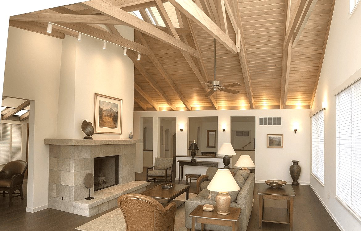 Vaulted timber beam living room